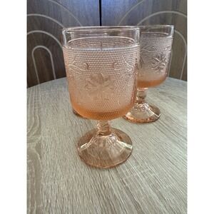 3 Indiana Glass Tiara Sandwich Glass Peach Pink Water Wine Goblets  Cottagecore